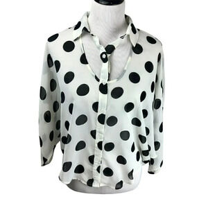 Nasty Gal Blouse,  Cut Outs, Dolman Sleeves, Polka Dots, Black White, Size Small